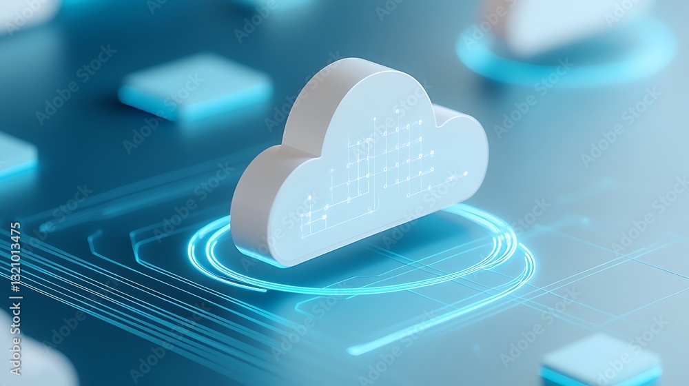 Poster modern cloud computing concept with digital elements and futuristic interface design