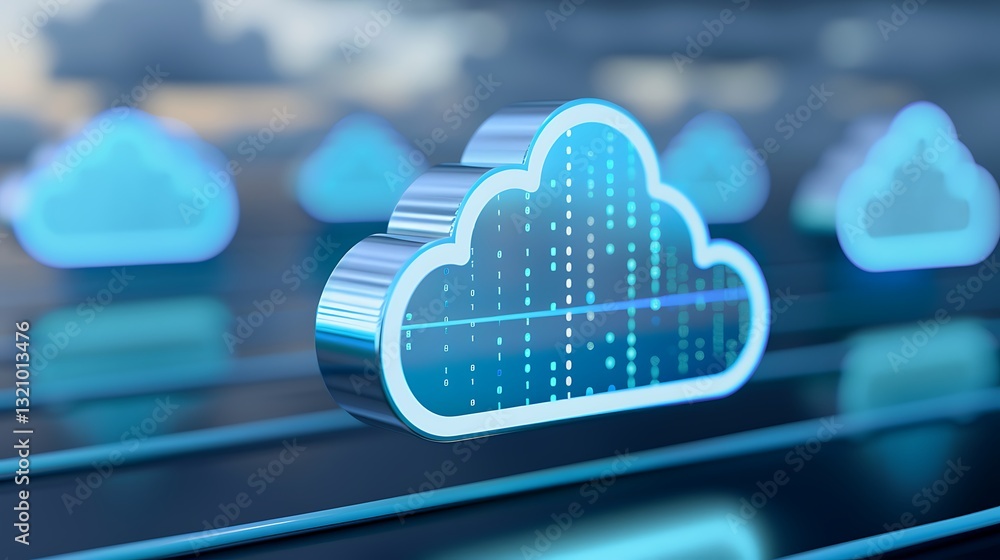 Poster modern cloud computing concept with digital elements in a futuristic environment