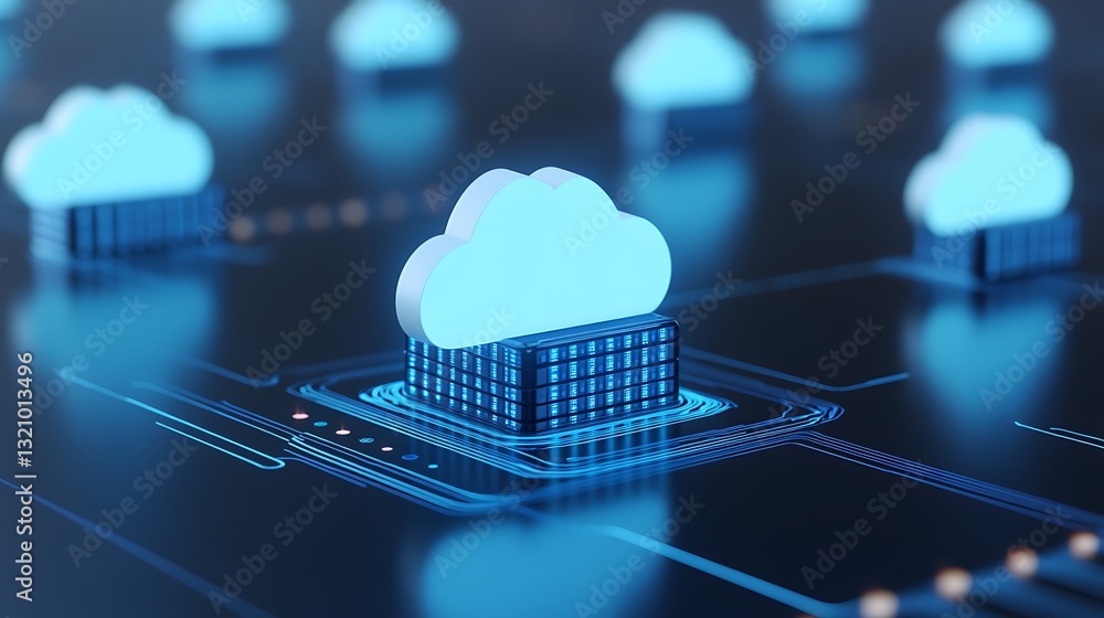 Poster modern cloud computing concept with digital network connections and abstract data representation