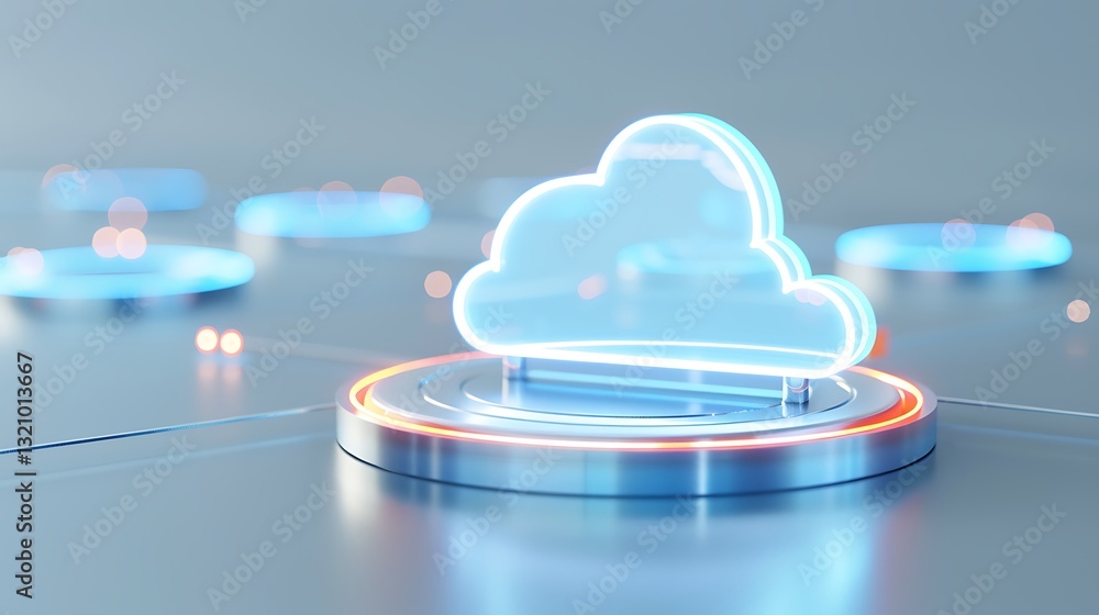 Poster modern cloud computing icon with neon glow on futuristic technology background for digital concept d