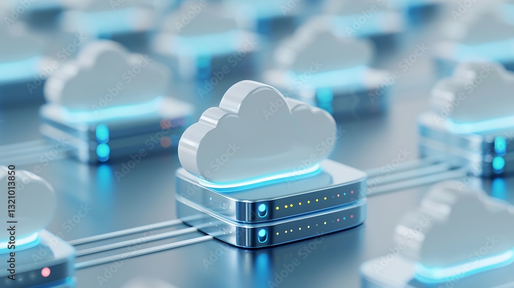 Poster modern cloud computing technology with digital servers and blue lighting effects in a tech environme