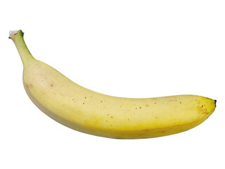 A single, ripe banana isolated on a white background.  Perfect for health, food, and wellness concepts.  Its vibrant yellow hue and natural imperfections add realism and appeal.