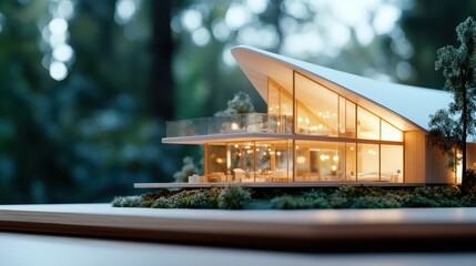 This striking architectural model features a modern home design, highlighting the seamless blend of indoor and outdoor spaces with an inviting atmosphere.