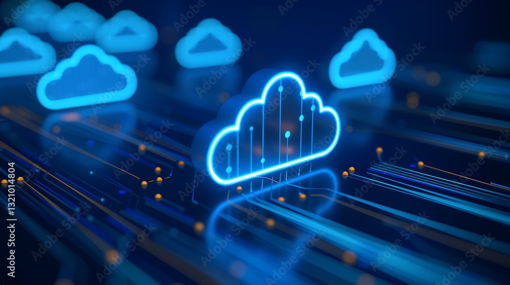 Aufkleber realistic digital representation of cloud technology with glowing blue clouds and data connections o