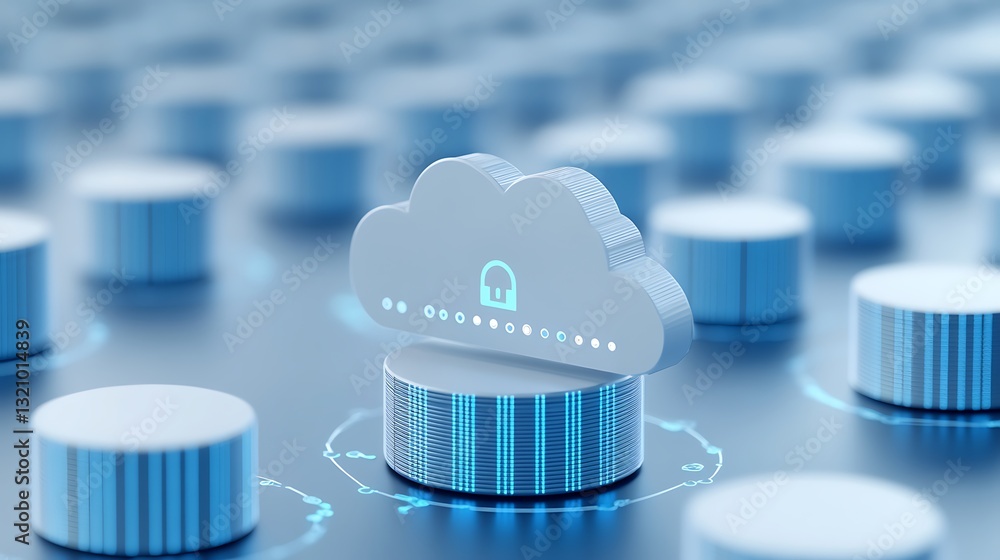Poster secure cloud storage concept with 3d design and data protection symbols for technology and innovatio