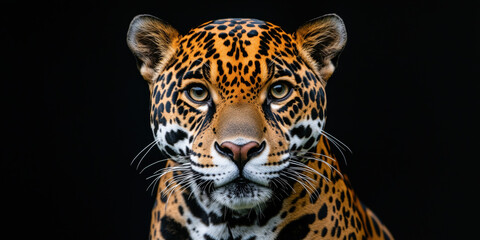Fototapeta premium Captivating close up of jaguar showcasing its striking fur pattern and intense gaze