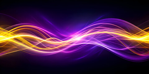 Fototapeta premium smooth flowing violet and yellow wave light streaks, luminous abstract background with glowing curved lines, futuristic energy flow in digital motion art