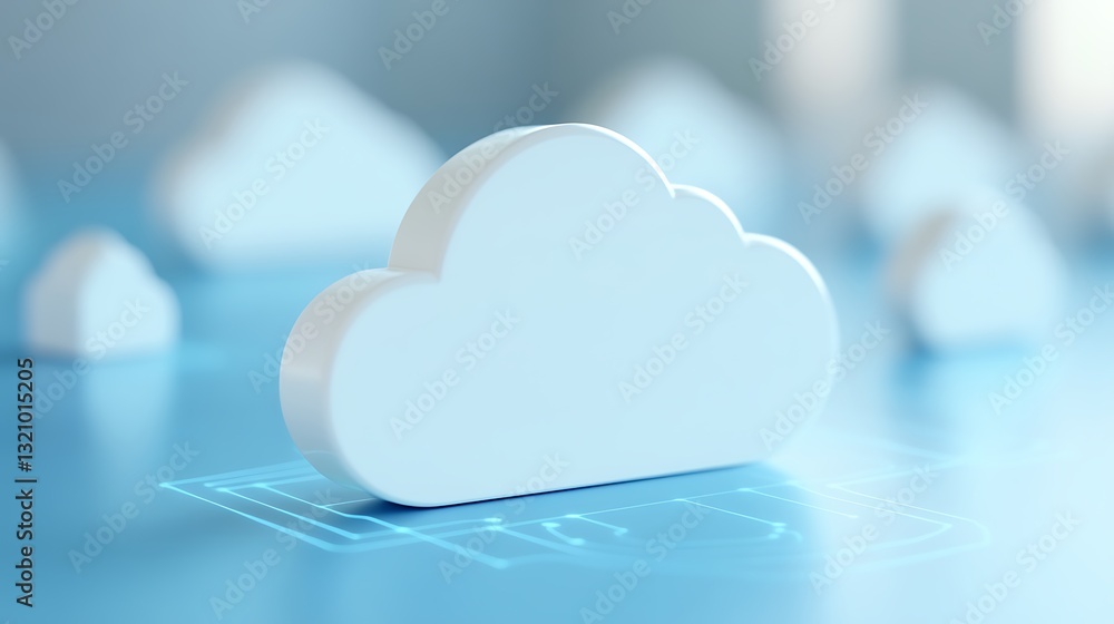 Poster white cloud icon on a blue background representing digital cloud computing and data storage technolo