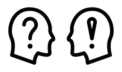 Two heads with question and exclamation marks. Editable stroke.