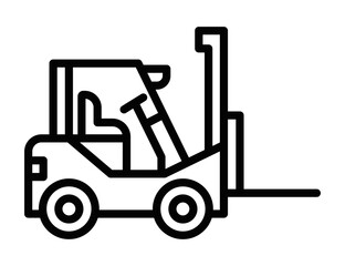 Forklift truck icon, black outline vector. Editable stroke.
