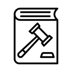 Code of conduct document icon with gavel symbol, outline vector. Editable stroke.