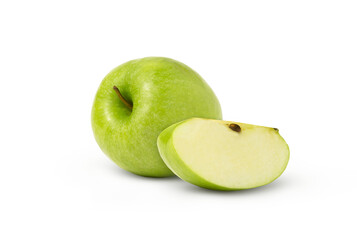 Green fresh apple and one slice isolated