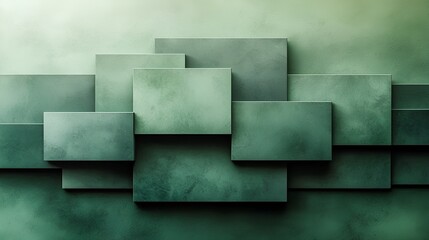 Abstract geometric shapes, layered textures, green tones, digital art, background image