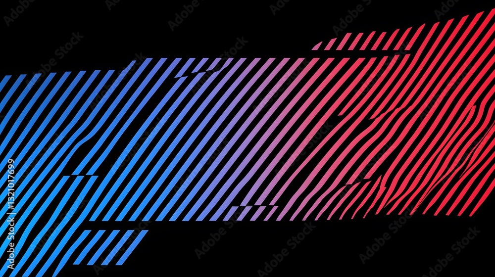 Poster abstract design featuring blue red and black diagonal line patterns