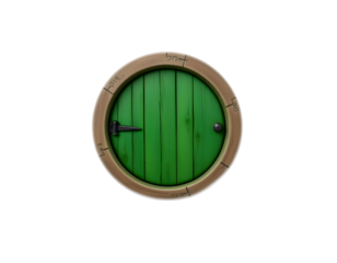 Green round wooden wall with clock on transparent background