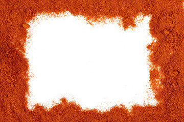 red paprika spice powder frame isolated on white or transparent png