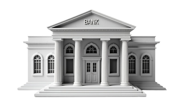 Classical Neoclassical Bank Building Model Isolated on Transparent Background for Architectural Presentations and Marketing