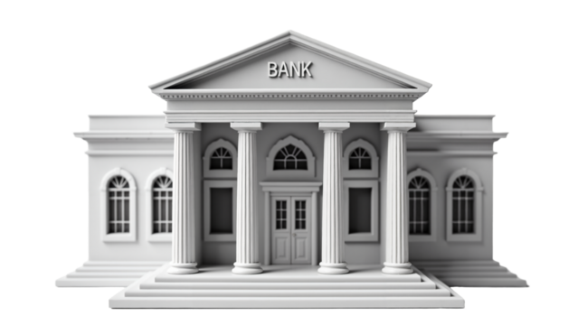 Classical Neoclassical Bank Building Model Isolated on Transparent Background for Architectural Presentations and Marketing