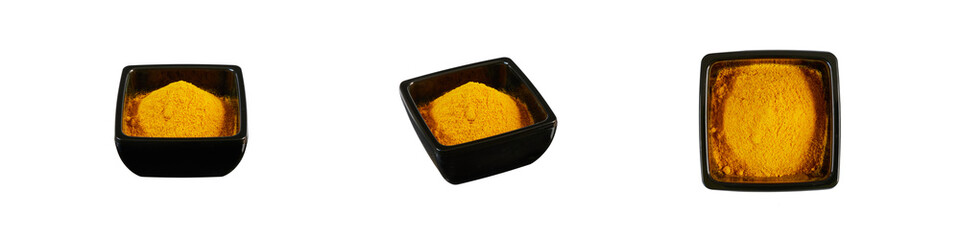 little bowl with curcuma or curry pulver isolated on white or transparent png