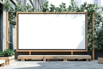 Outdoor advertising display with planter boxes and seating