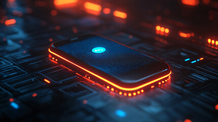 Close-up of a computer keyboard key with emphasis on the voice chat application functionality for online communication