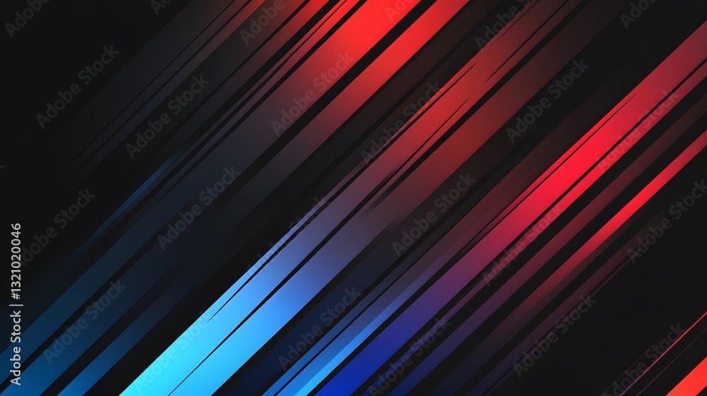 Poster Diagonal lines of red and blue colors on a dark background