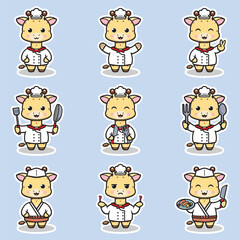 Vector Illustrations of cute Giraffe chef mascot cartoon character. Illustration Collection of Giraffe icon isolated. This is Vector Illustration.