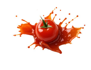 Tomato juice splash isolated on transparent background