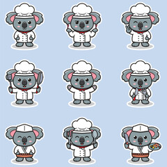 Vector Illustrations of cute Koala chef mascot cartoon character. Illustration Collection of Koala icon isolated. This is Vector Illustration.
