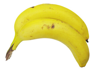 Two ripe bananas, subtly speckled, form a gentle curve against a clean white background.  A simple yet striking image, perfect for healthy eating, tropical themes, or minimalist design projects.