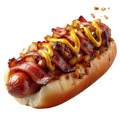 A Mouthwatering Bacon Wrapped Hot Dog with Grilled Oni Isolated on Transparent Background