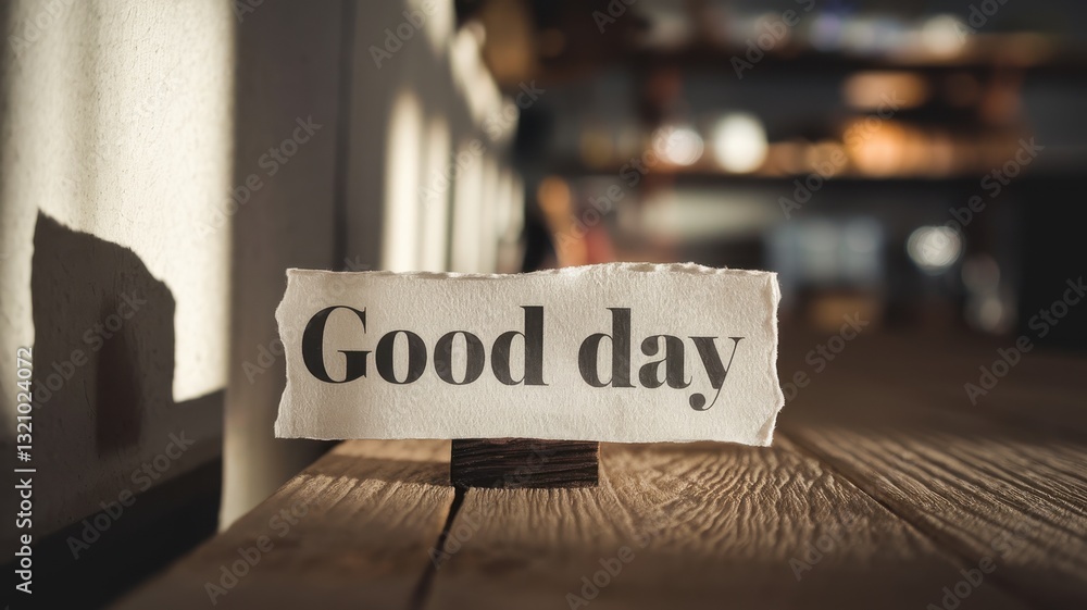 Poster a simple 'good day' message on rustic wooden table