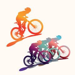 Gradient retro silhouette of a cyclist for sport bunner
