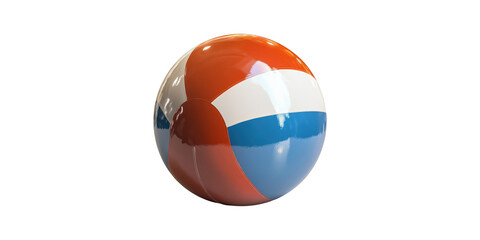 Colorful beach ball with red, white, and blue panels isolated on transparent background