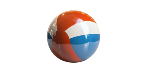 Colorful beach ball with red, white, and blue panels isolated on transparent background