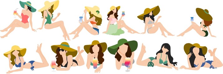 水着を着た女性のセット
