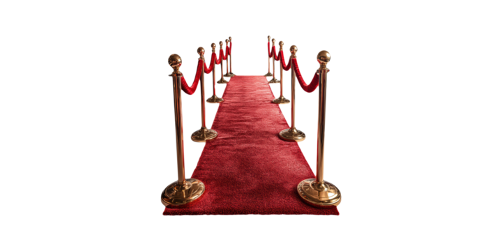 Red carpet with stanchions isolated on transparent background