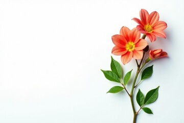 Obraz premium colorful flower stem against white background, leaves, stems, branches