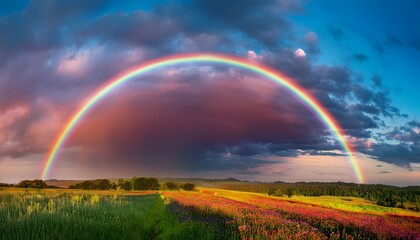 Obraz premium A surreal and uplifting scene featuring vibrant colors beautifully painted across the sky, creating an atmosphere of pure joy and wonder. Whimsical and inspiring