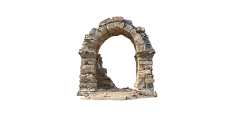 Ancient stone arch ruins isolated on transparent background