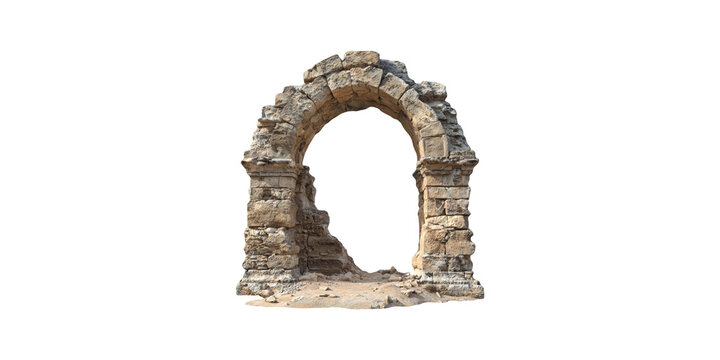 Ancient stone arch ruins isolated on transparent background