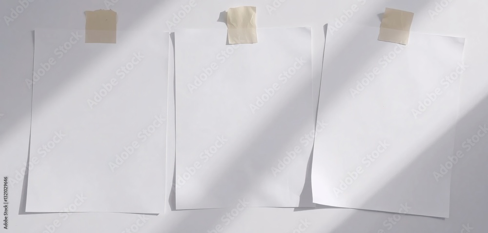 Aufkleber blank papers attached, simple sheets of paper with tape, misaligned and ready for your ideas. copy s