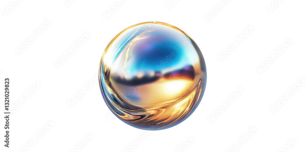 Poster abstract spherical iridescent orb isolated on transparent background