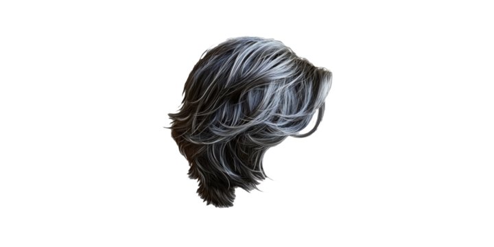 Wavy gray hair wig isolated on transparent background