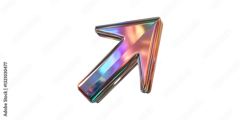Poster colorful metallic arrow pointing upwards isolated on transparent background