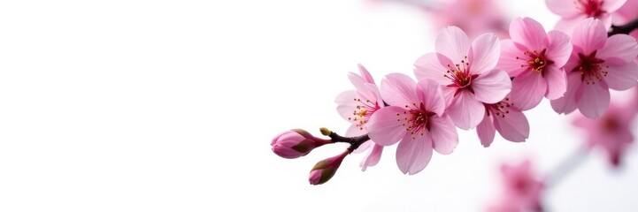 Obraz premium Colorful plum blossoms against white background, cherry blossom, branch