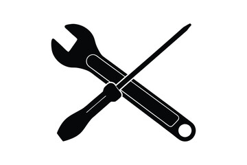 Silhouette of a wrench and a screwdriver crossing each other vector art illustration.eps