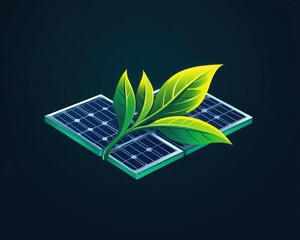 Green energy company logo with eco-friendly leaf and solar panel elements