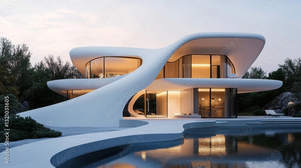 Poster a striking structure embodies innovative architecture with its organic curves, reflecting beautifull