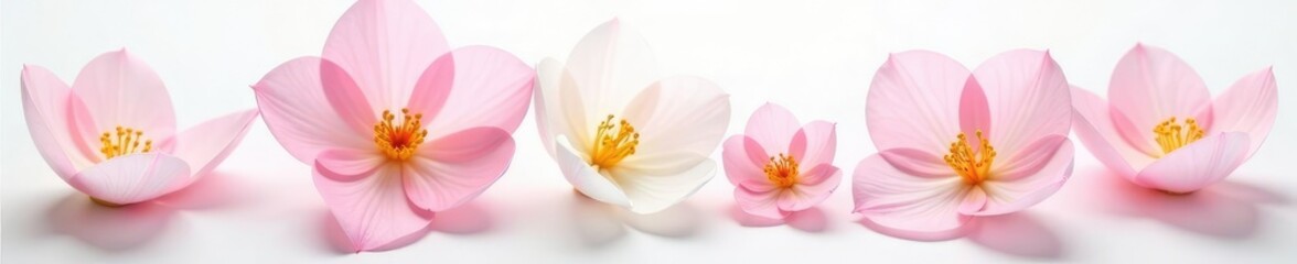 Naklejka premium Delicate flower petals unfurl on a pristine white background, elegance, gentle